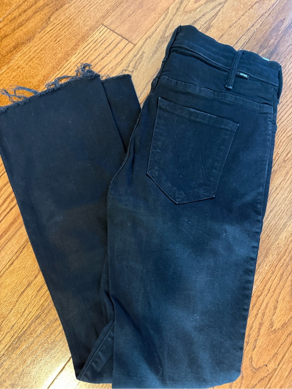 MOTHER Black Frayed Ankle Jeans